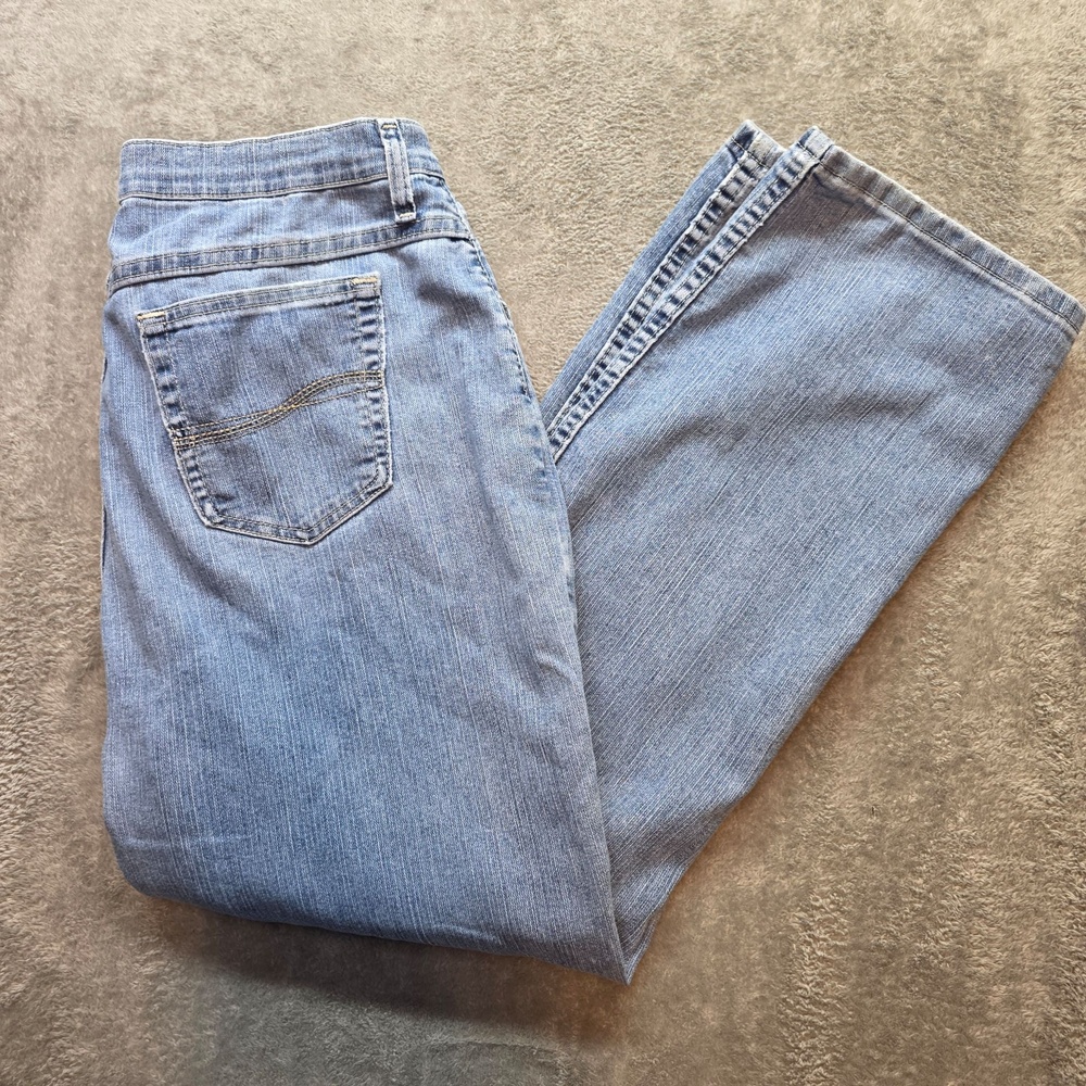 Riders By Lee Straight Jeans Womens Petites 14P Blue Light Wash Stretch Denim